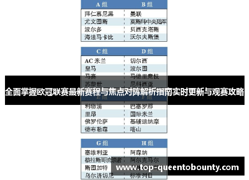 全面掌握欧冠联赛最新赛程与焦点对阵解析指南实时更新与观赛攻略
