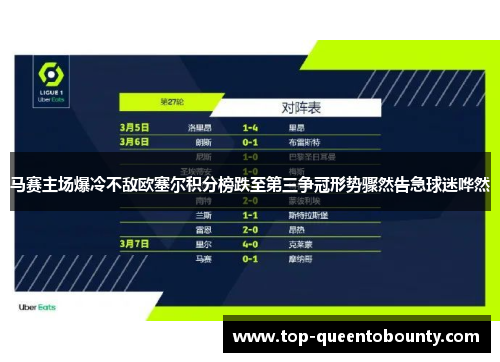 马赛主场爆冷不敌欧塞尔积分榜跌至第三争冠形势骤然告急球迷哗然